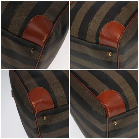 FENDI Pecan Canvas Boston Bag 2way Brown Black gold Auth - Picture 16 of 16